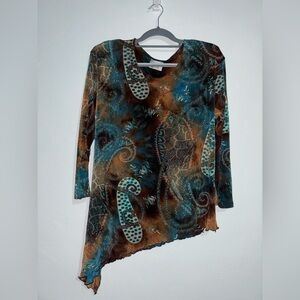 Y2K Asymmetrical Paisley Print Top
